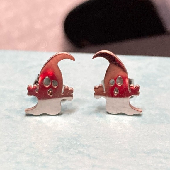 Stainless Steel Halloween Ghost Stud Earrings - Picture 2 of 3